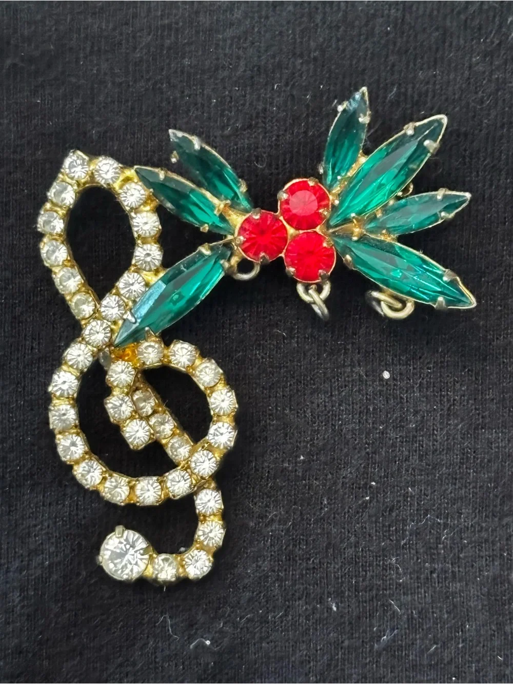 Crystal Treble Clef and Emerald Red Floral Brooch Set -Jewelry Brooch or charm
